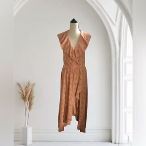 Zara Textured Raffled Flowy Wrap Dress Asymmetrical